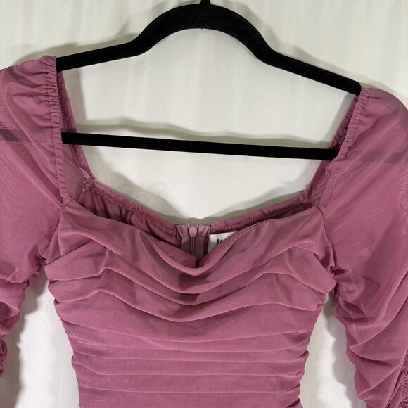 Princess Polly Bodysuit Women's 4 Pink Mesh Ruched Square Neck Long Sleeve - Picture 6 of 12